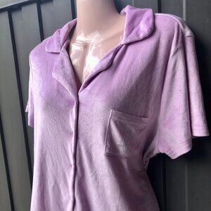 Juicy Couture TOP ONLY Lilac Purple Velour Sleepwear XL Short-Sleeve Button Down